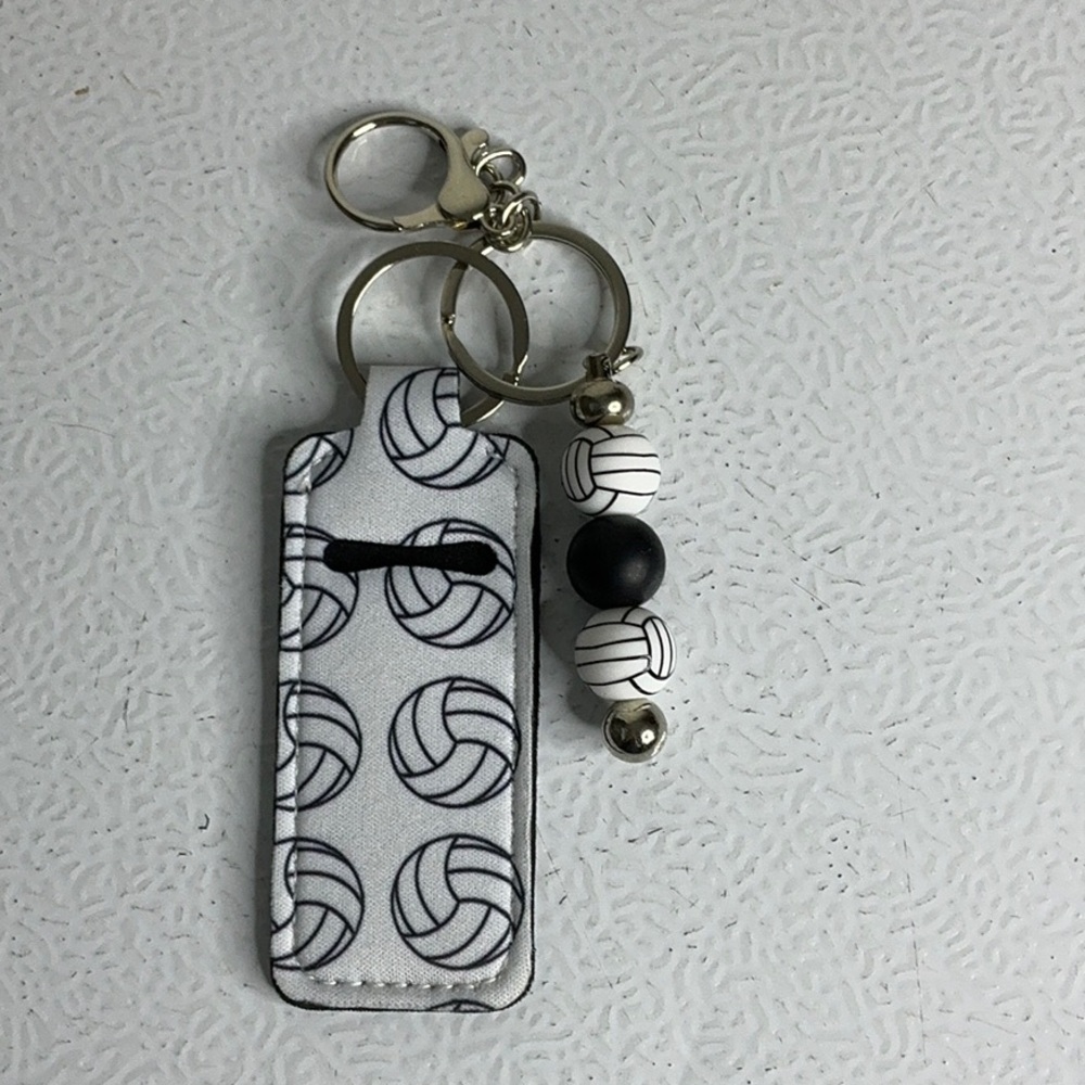 Volleyball Keychain with Beaded Charm